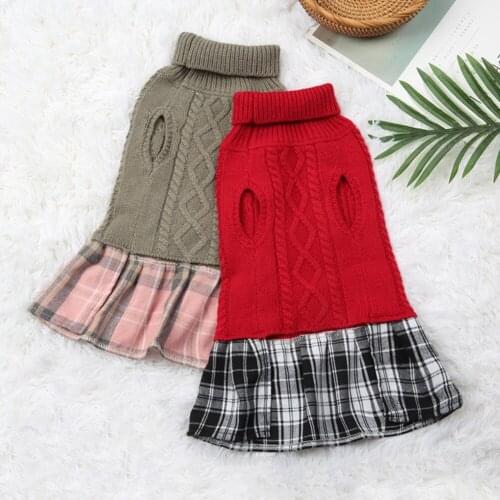 Christmas Cat Dog Sweater Dresses Winter Warm Pets Knitted Skirt Clothes for Chihuahua Yorkies Puppy Pet Dogs OutfitsS-L
