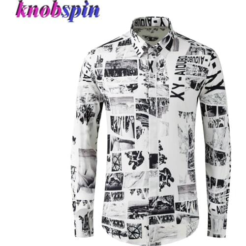 100% Pure Cotton Shirt men Fashion Printed Long sleeve Slim Casual Business male Dress Shirts Plus size M-4XL Chemise homme
