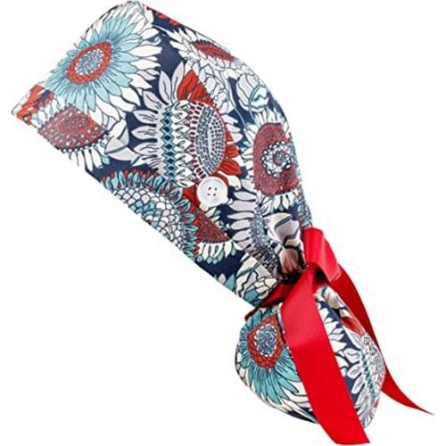 Floral Printed Scrub Cap Fashion Cotton Nurse Hat Nurse Accessories Button Bouffant Hat Hair Salon uniforme enfermera mujer FL50