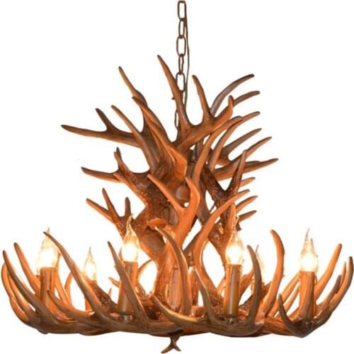 Europe Country 9 Head Candle Antler Chandelier Light American Retro Resin Deer Horn Lamps Home Decoration Lighting E14 110-240V