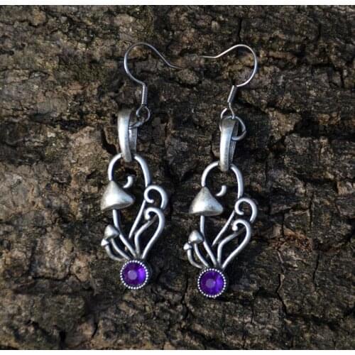 Vintage Silver Crystal Mushroom Dangle Earrings Cute Jewelry For Women