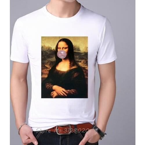 Showtly Funny Fashion Monalisa Painting Mens T-shirt Abstract Oil Painting Art, Mona Lisa Cartoon Funny Mens Clothing