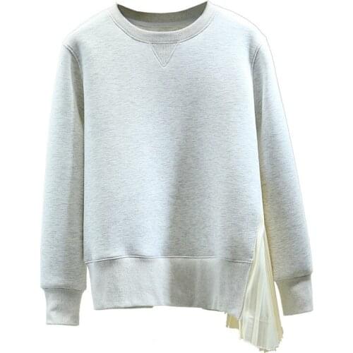 Irregular Ruffled Hem Hoodies for Women 2021 Spring Autumn Korean Style Loose Pleated Stretch Long Sleeve Casual Sweatshirt