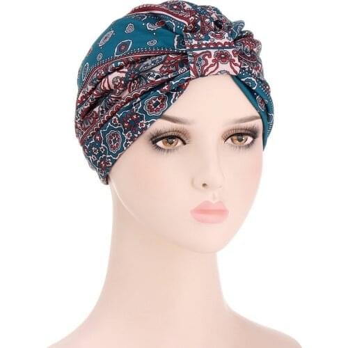 Ladies Turban Fashion Ethnic Print Hat European And American Cashew Flower Bag Waist Cap Best Pure Cotton Turban Hat Muslim Clot
