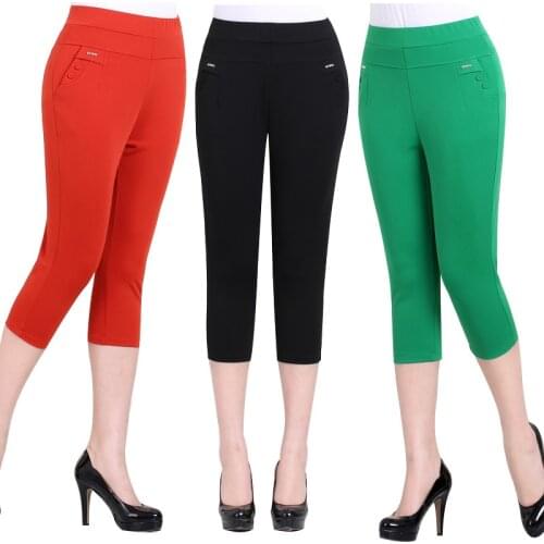 2021 Summer Pants Korean Style Women Fashion High Waist Casual Stretch Skinny Capris Plus Size Ladies Solid Color Pencil Pants