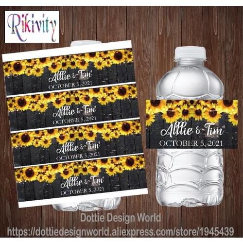 20Pcs Custom Sunflower Wood Wedding Water Bottle Wine Labels Candy Bar Wrapper Stickers Birthday Baby Shower Party Decoration