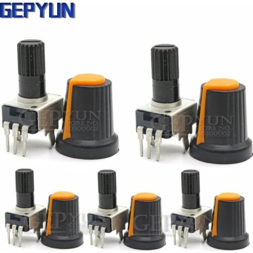 5 Sets RV09 Vertical 1K ~ 500K Ohm Adjustable Resistor 3pin Seal Gepyun Potentiometer with knob Orange cap (5PCS+5PCS)