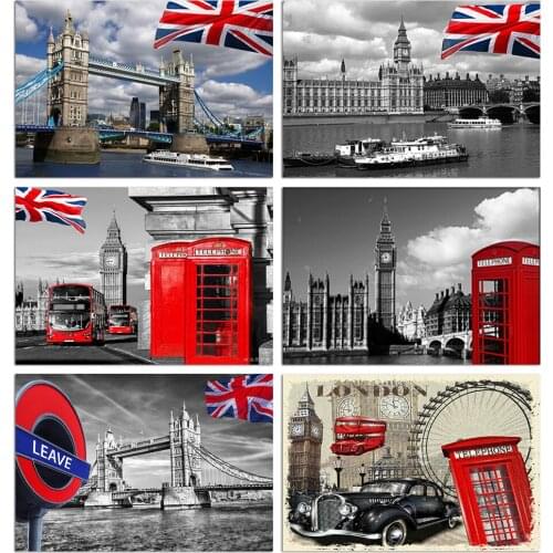 5D Diamond Painting London Street Scenery Full Square/Round Diamond Embroidery Retro Telephone Box Mosaic Cross Stitch Gift