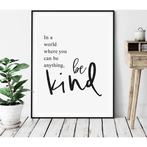Be Kind Sign Quotes Print Black White Minimalist Poster Inspirational Wall Art Canvas Painting Picture Home Decoration