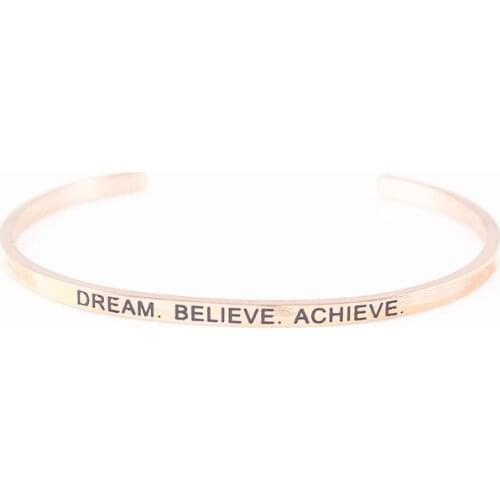 New Stainless Steel Open Cuff Bracelet 3 Color Hand Imprint DREAM BELIEVE ACHIEVE Bracelet Bangle Engraved Bracelet Bangle