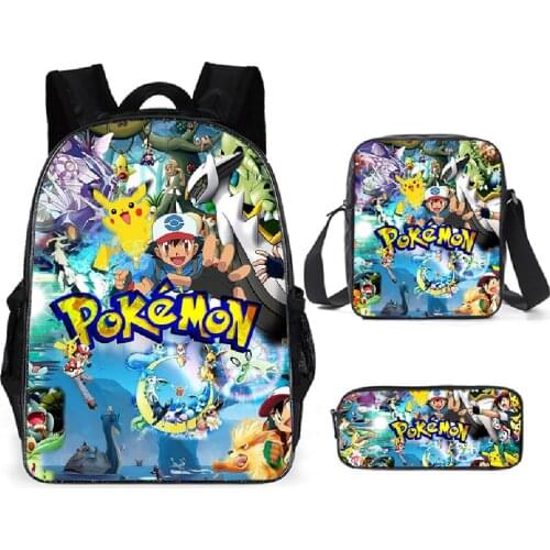Pokemon Pikachu Backpack Laptop School Bag Boys Cartoon Pencil Case Kawaii Schoolbag Anime Bag School Supplies Kids Gifts