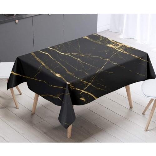 Black Gold Marble Tablecloth Table Cover Picnic Waterproof Washable Polyester for Outdoor or Indoor
