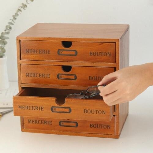 Wooden Drawer Storage Box Retro Multi-layer Cabinet Drawers Wood Desktop Cabinet Organizer Jewelry Necklace Holder for Snack