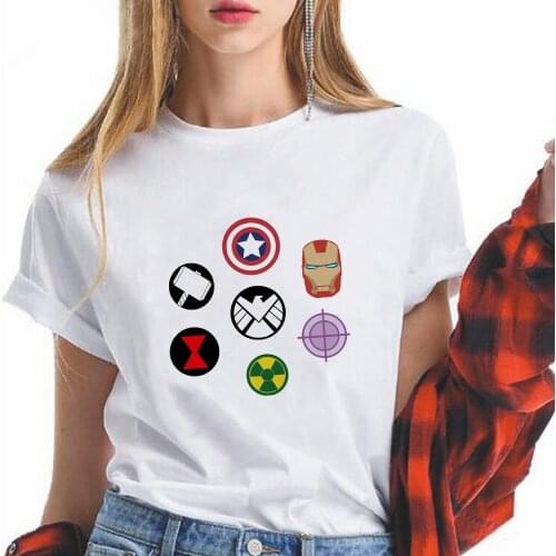 Marvel T Shirt Avengers Superhero Logo Printed Womens Tee shirt Streetwear Unisex Clothes Harajuku Trendy Camiseta Mujer Summer