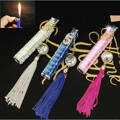 Torch Rhinestone Gas Lighter Free Fire Inflated Windproof Turbo Portable Butane Smoke Cigarette Handmade Luxurious Gift Lighter