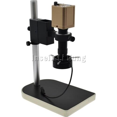 HD 2.0MP 1080P HDMI VGA USB Digital Video Microscope Camera+5X-100X Large Field of View Zoom C-mount Lens+LED Light+Holder
