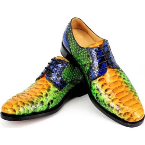 Hubu import Python skin Men shoes Pure manual Python leather shoes hand-painted Color matching Mens shoes