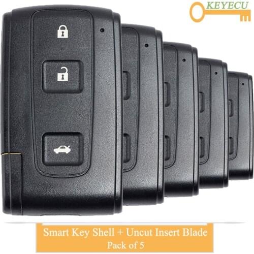 KEYECU 5PCS Smart Card Remote Control Car Key Shell Case Cover for Toyota Avenis Crown Prius RAV4, Fob 3 Button With Uncut Blade