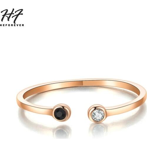 Minimalist Black & Clear Mini Cubic Zirconia Ring For Women & Men Rose Gold Color Fashion Jewelry Daily Party Birthday Gift R165