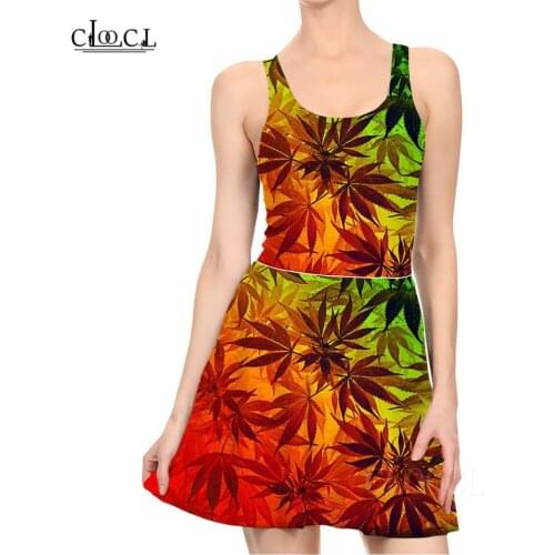 Fashion Plant Weed Maple Leaf Dress Mini 3D Printed Sexy Dress for Women Sleeveless One-piece Party Dresses Vestidos De Fiesta