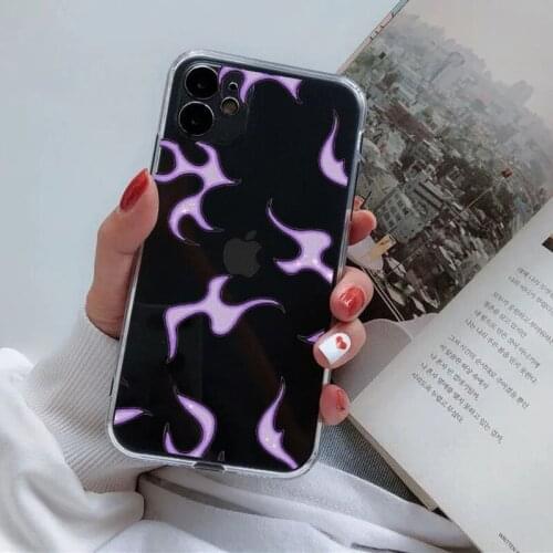 Fashion Purple Pink Flame Pattern Phone Case for IPhone 12 11 Pro MAX XS 6 6S 7 8 Plus X XR SE2 Green Flame Soft Clear TPU Cover