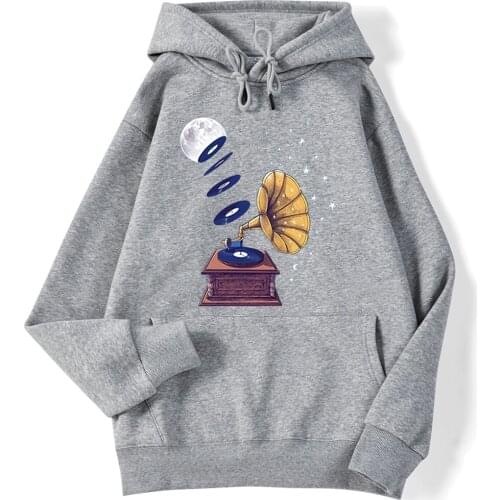 Moon Music Box Print Men Streetwear Harajuku Hooded Tops Autumn Loose Sweatshirt Mens Funny Daily Casual Hip Hop Hoodies