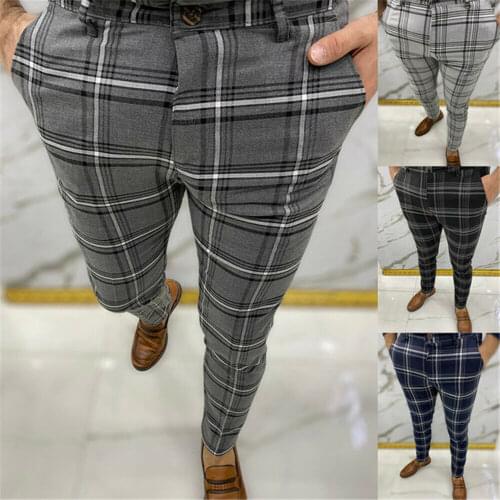Mens Casual Striped Long Trousers Office Slim Fit Business Fashion Skinny Pants