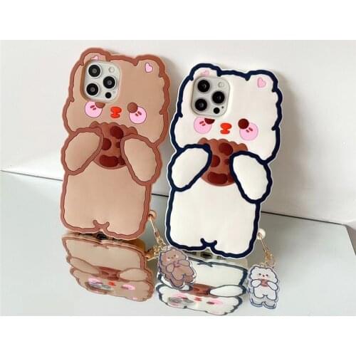 Cartoon bear popular Soft silicone Case For 12 Mini 11 Pro Max XR X XS MAX 6 7 8 plus SE2 kid Cute Phone Cover With pendant gift