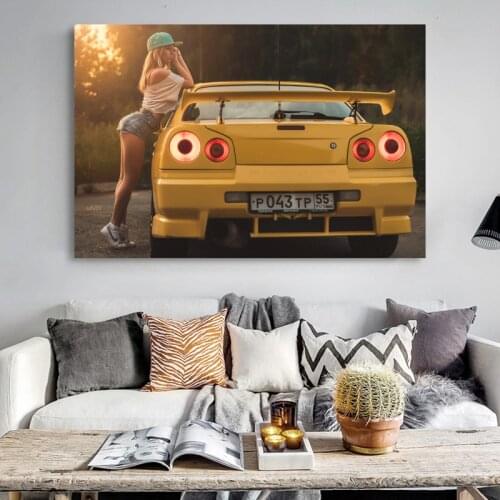 Nissan Skyline GT-R R34 Blonde Supercar Posters Home Decor Wall Art Canvas Printed Room Decoration