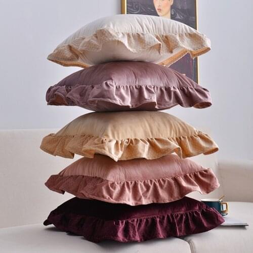 Pure Color Flannel Pillowcase 45x45cm Fish Scale Jacquard Lotus Leaf Lace Girl Pillow Home Decoration Bedside Cushion Cover