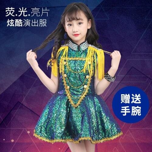 New childrens Girls jazz dance costumes girls Dresses fringe sequin Dresses show clothing stage Performance clothing