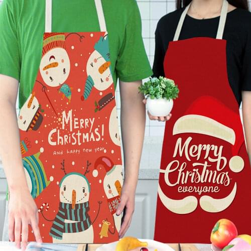 Christmas Decorations Sleeveless Cooking Apron Cartoon Santa Claus Elk Snowman Linen Dress for Women Men Children Kitchen Kids