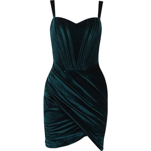Sexy Summer Dress Sleeveless Pleated Velvet Sexy Bodycon Party Dresses Backless Spaghetti Straps Bodycon Mini Dress