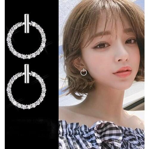 S925 sterling silver earrings with bohimia fashion circle inlaid rhinestone earrings personality temperament female earrings