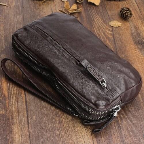 Vintage leather handbag, first layer leather long wallet, multi-card multi-function clutch