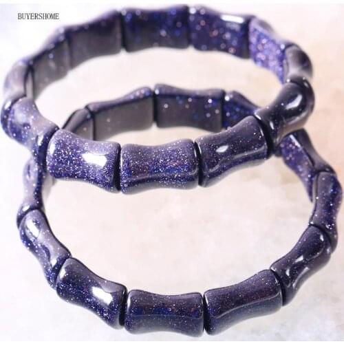 1Pcs BUYERSHOME Hot Jewelry Bangle Gift For Women 17x15x5MM Natural Beads Stone Blue Sandstone Cord Stretch Bracelet 7"1Pcs H249