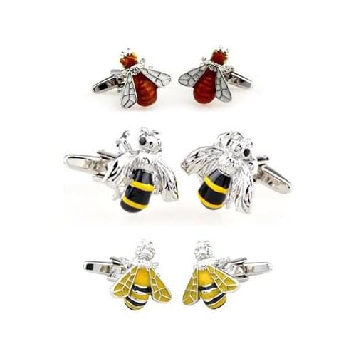 10pairs/lot Vivid Enamel Bee Cufflinks Creative Brass Cuff links 3 Patterns Shirt Cufflinks Gemelos Cuff Button Mens Jewelry