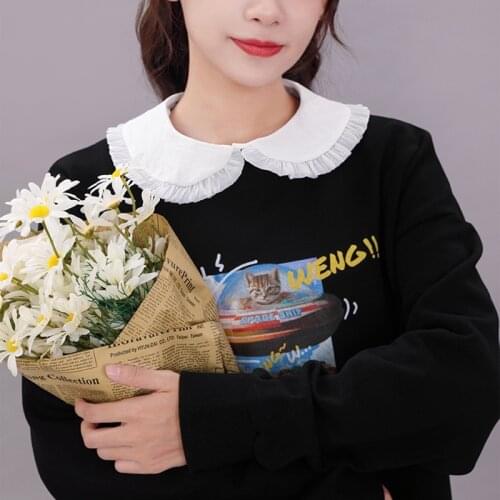 Women Sweet Ruffles Lapel White False Fake Collar Button Down See-Through Detachable Half Shirt Blouse Chiffon Dickey