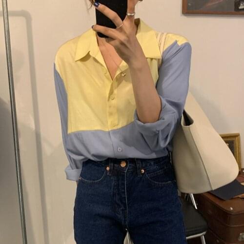 Alien Kitty 2021 Fashion Spring Elegant Vintage Sweet Tops Patchwork High Quality Loose Fresh Streetwear Casual Female Shirts