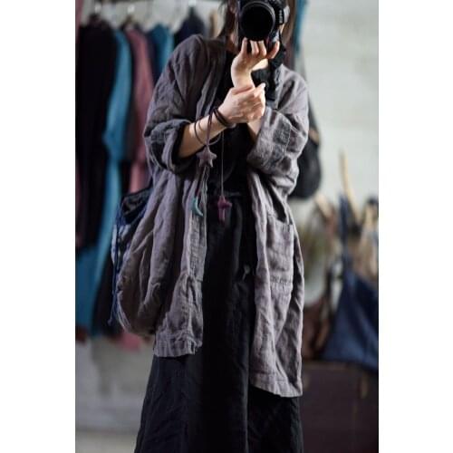 Women Loose Linen Patchwork Jackets Outerwear Ladies Spliced Vintage Flax Coat Female 2020 Retro Coat Autumn Spring Tops