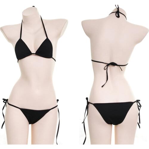 Plus Size Womens Erotic Lingerie Japanese Lace-up Halter Bikini Kawaii Bra Thong Sexy Underwear Lolita Adult Cosplay Costume