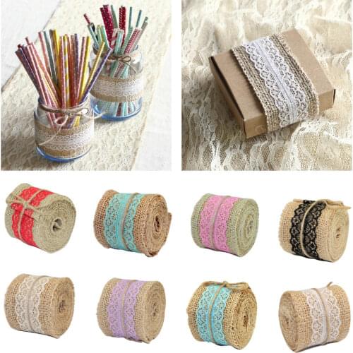 1 Meter 100% Natural Jute Burlap Hessian Ribbon +Lace Trims Tape Rustic Favor Wrapping For Wedding Decorations DIY deor supplies