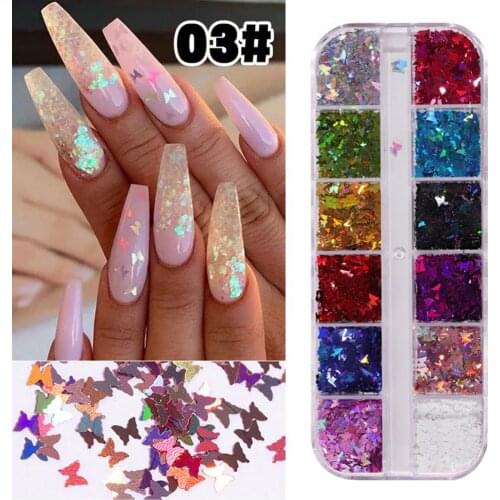 12 Color Butterfly Nail Sequins Nail Art Stickers Transfer Decals Butterfly Designs Watermark Manicure Tips Decorations Supplies