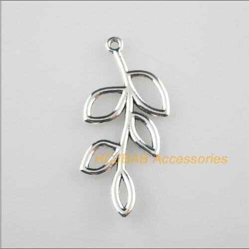 12 New Leaf Circle Charms Tibetan Silver Tone Pendants 18.5x41mm