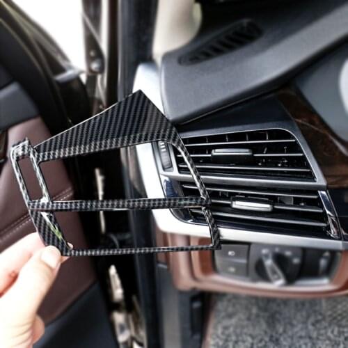2pcs Car Carbon Fiber Texture Interior Side Air Condition Air Vent Outlet Frame Cover Trim For BMW X5 X6 F15 F16 2014 - 2018