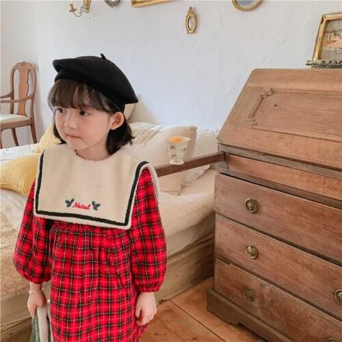 2021 Korea style girls plaid thicken dress fashion cotton winter girls dresses kids clothes 1-7 years