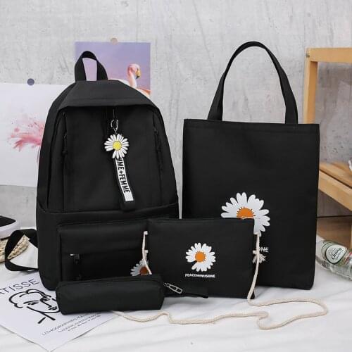 4Pcs/set Flower Backpacks Women Canvas School Bags For Teenager Girls School Laptop Backpacks College Travel Book Bags Students