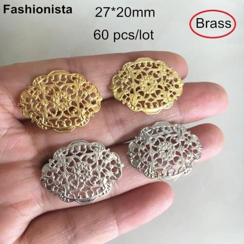 60 pcs Brass Filigree Oval Connectors 27*20mm,Brass Casting Filigree Flowers Charm Connector,Gold-color,Silver-color,Steel color
