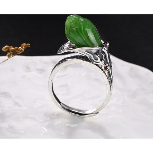 Anel Feminino Real Women Jasper 2018 New S925 Pure Antique Mosaic Natural Jade Jasmine Orchid Lady High-end Open Ring Wholesale