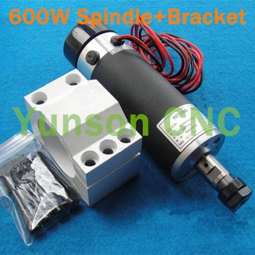 1pcs 600W 0.6KW 57mm Diameter ER16 Collet chuck Air cooled cooling DC Brush Spindle Motor with Cooling fan +1pcs Bracket